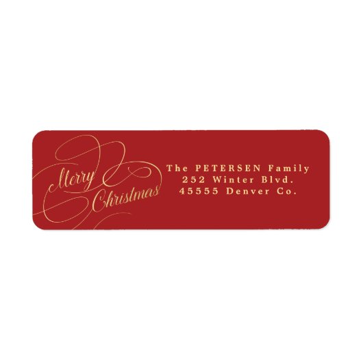 Frohe Weihnachtsrot-goldene Rücksendeadresse (Vorne)