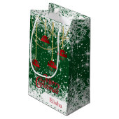 Frohe Weihnachtsrot, Grün und Gold Ornamente Kleine Geschenktüte (Rückseite Schrägansicht)