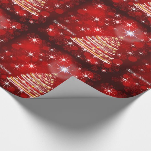 Frohe Weihnachtsrot und Gold Weihnachtsbaum Geschenkpapier (Ecke)