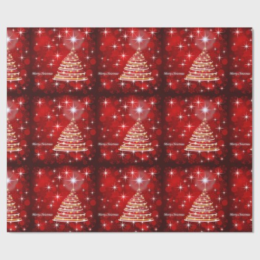Frohe Weihnachtsrot und Gold Weihnachtsbaum Geschenkpapier (Flach)