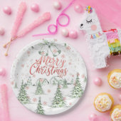 Frohe Weihnachtsrot und grüne Schneebäume Pappteller (Party)