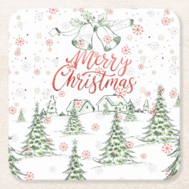 Frohe Weihnachtsrot und grüne Schneebäume Rechteckiger Pappuntersetzer