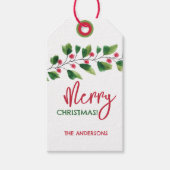 Frohe Weihnachtsrot und grüne Wasserfarbe Geschenkanhänger (Vorderseite)