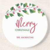 Frohe Weihnachtsrot und grüne Wasserfarbe Getränkeuntersetzer (Vorne)
