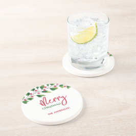 Frohe Weihnachtsrot und grüne Wasserfarbe Getränkeuntersetzer