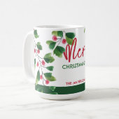 Frohe Weihnachtsrot und grüne Wasserfarbe Kaffeetasse (Vorderseite Links)