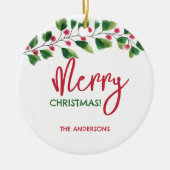 Frohe Weihnachtsrot und grüne Wasserfarbe Keramik Ornament (Vorne)