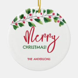 Frohe Weihnachtsrot und grüne Wasserfarbe Keramik Ornament
