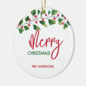 Frohe Weihnachtsrot und grüne Wasserfarbe Keramik Ornament (Links)
