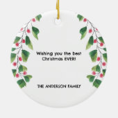 Frohe Weihnachtsrot und grüne Wasserfarbe Keramik Ornament (Hinten)