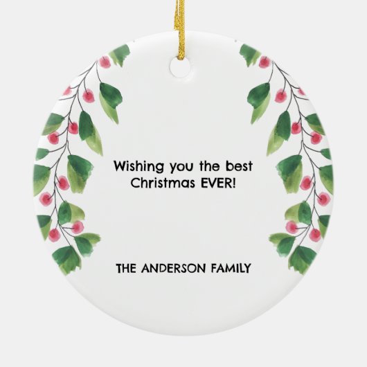 Frohe Weihnachtsrot und grüne Wasserfarbe Keramik Ornament (Hinten)