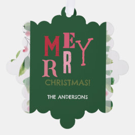 Frohe Weihnachtsrot und grüne Wasserfarbe Ornament Karte