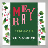 Frohe Weihnachtsrot und grüne Wasserfarbe Poster (Vorne)