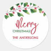 Frohe Weihnachtsrot und grüne Wasserfarbe Runder Aufkleber (Vorderseite)