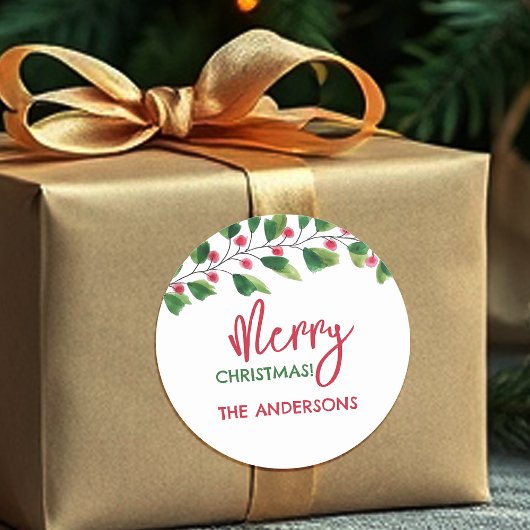 Frohe Weihnachtsrot und grüne Wasserfarbe Runder Aufkleber