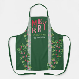 Frohe Weihnachtsrot und grüne Wasserfarbe Schürze