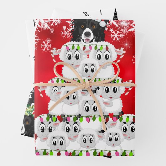 Frohe Weihnachtsschaf Herding Hund Geschenkpapier Set (Beispiel)