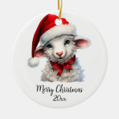 Frohe Weihnachtsschaf in Weihnachtsmannmütze Red B Keramik Ornament (Vorne)