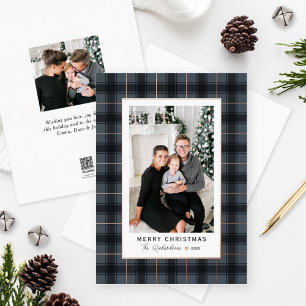 Frohe Weihnachtsschiefertafel Rose Gold Tartan Kar Folien Feiertagskarte