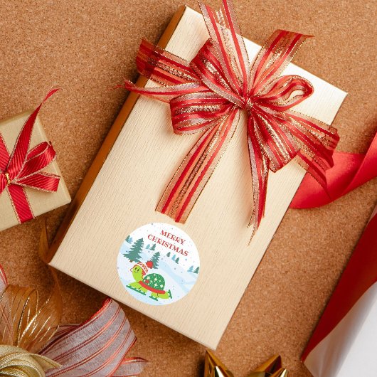 Frohe Weihnachtsschildkröte Ice Skaten Stickers