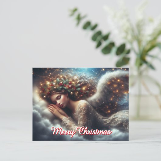 Frohe Weihnachtsschläfer Angel Postkarte (Stehend Vorderseite)