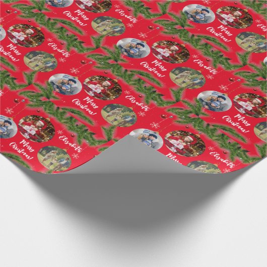 Frohe Weihnachtsschmuck Custom Snowflake Red Geschenkpapier (Ecke)