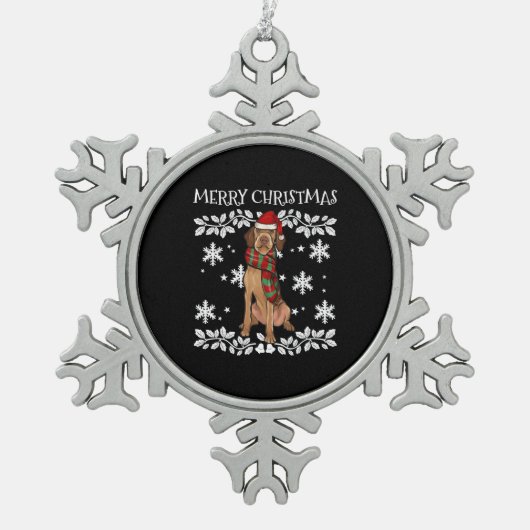 Frohe Weihnachtsschmuck Drahthaar Vizsla Xmas Schneeflocken Zinn-Ornament (Vorderseite)