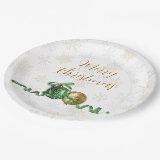 Frohe Weihnachtsschmuck Gold Holiday Party Pappteller (Schrägansicht)