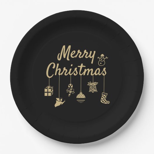 Frohe Weihnachtsschmuck Gold Pappteller (Vorderseite)