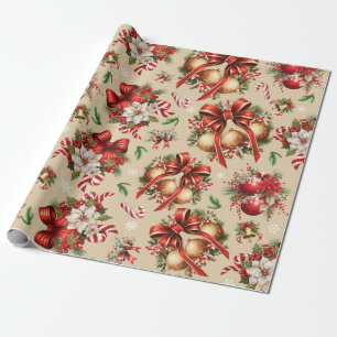 Frohe Weihnachtsschmuck Holly Berries Poinsettia Geschenkpapier