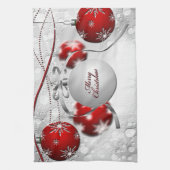Frohe Weihnachtsschmuck in Silver und Rot Küchentuch (Vertikal)