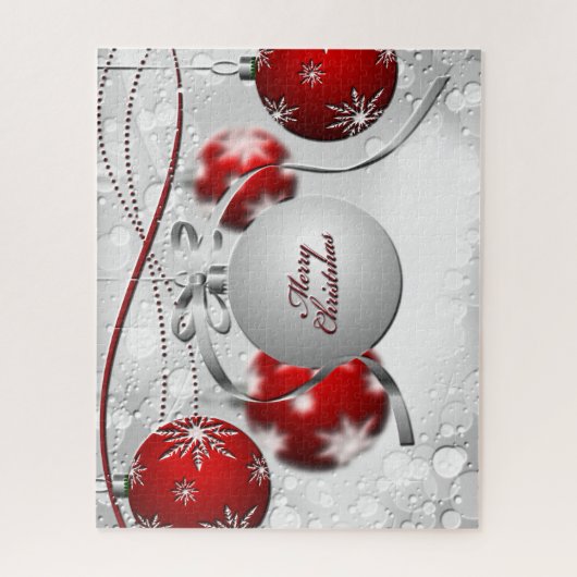 Frohe Weihnachtsschmuck in Silver und Rot Puzzle (Vertikal)