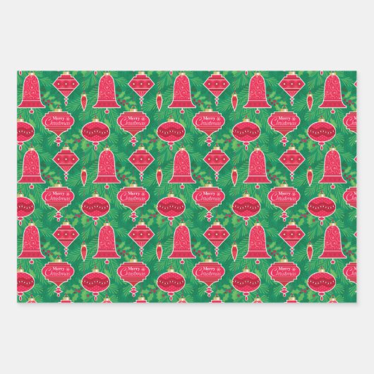 Frohe Weihnachtsschmuck mit Kiefernzweigen Holly Geschenkpapier Set (Vorderseite 3)