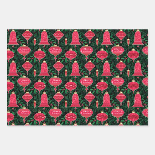 Frohe Weihnachtsschmuck mit Kiefernzweigen Holly Geschenkpapier Set (Vorderseite 2)