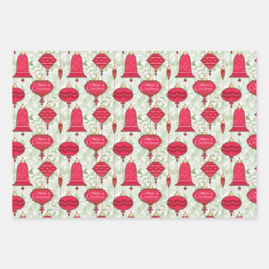 Frohe Weihnachtsschmuck mit Kiefernzweigen Holly Geschenkpapier Set (Vorderseite)