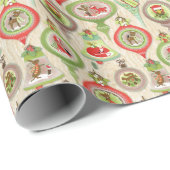 Frohe Weihnachtsschmuck Niedlicher Tiere Red Green Geschenkpapier (Rolleneckpunkt)
