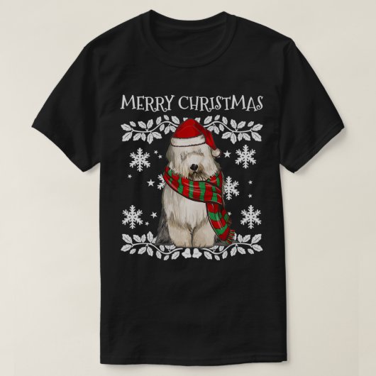 Frohe Weihnachtsschmuck Old English Sheepdog Xmas T-Shirt (Design vorne)