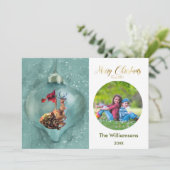 Frohe Weihnachtsschmuck Rentier Foto Karte (Stehend Vorderseite)