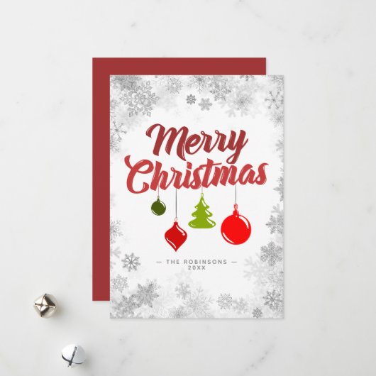 Frohe Weihnachtsschmuck Silver Snowflakes Rahmen Feiertagskarte (Vorderseite/Rückseite Beispiel)