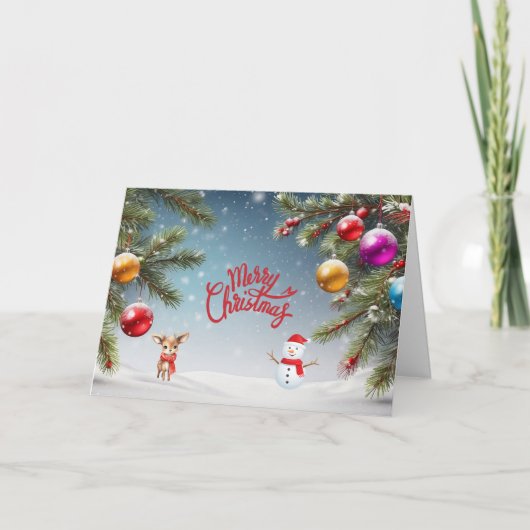 Frohe Weihnachtsschmuck, Snowman, Rentier Feiertagskarte (Vorderseite)