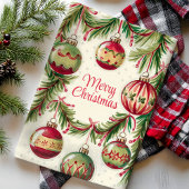 Frohe Weihnachtsschmuck und Kiefernzweige Geschirrtuch