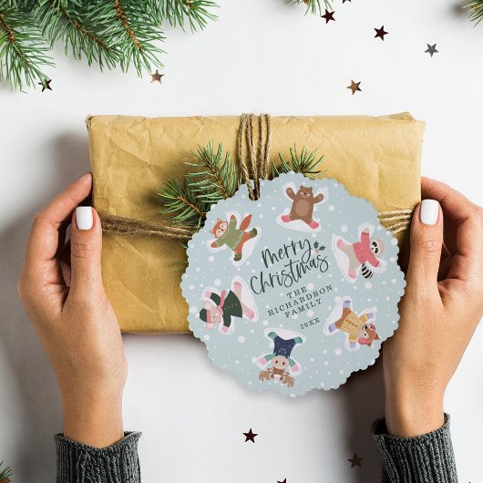 Frohe Weihnachtsschnee Angel Woodland Tiere Foto Ornament Karte