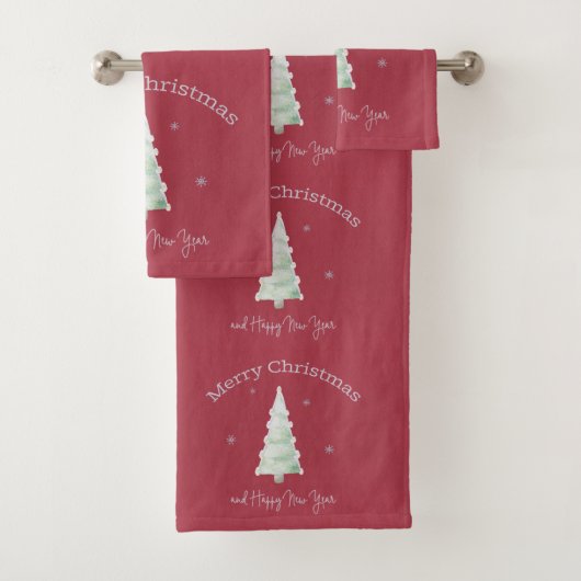 Frohe Weihnachtsschnee auf Weihnachten Baum Schnee Badhandtuch Set (Insitu)