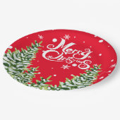 Frohe Weihnachtsschnee Bäume Weihnachtspapier Plat Pappteller (Schrägansicht)