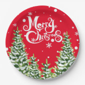 Frohe Weihnachtsschnee Bäume Weihnachtspapier Plat Pappteller (Vorderseite)