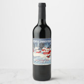 Frohe Weihnachtsschnee bedeckte Dorfkirche Weinetikett (Vorderseite)