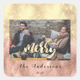 Frohe Weihnachtsschnee Confetti Spark Gold Foto Quadratischer Aufkleber