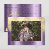 Frohe Weihnachtsschnee Eggplant Gold Foto Glitzer Postkarte (Vorne/Hinten)