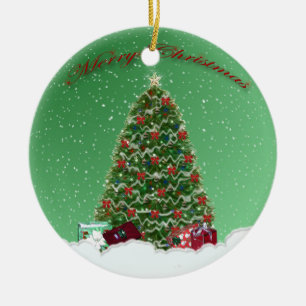 Frohe Weihnachtsschnee Globe Keramik Ornament