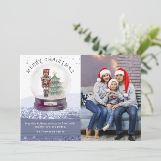 Frohe Weihnachtsschnee Globe Nutcracker Foto (Stehend Vorderseite)